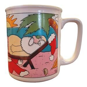 Vintage Message Mugs Santa On Vacation Coffee Cup Mug Adult's 3.5" Beach Theme